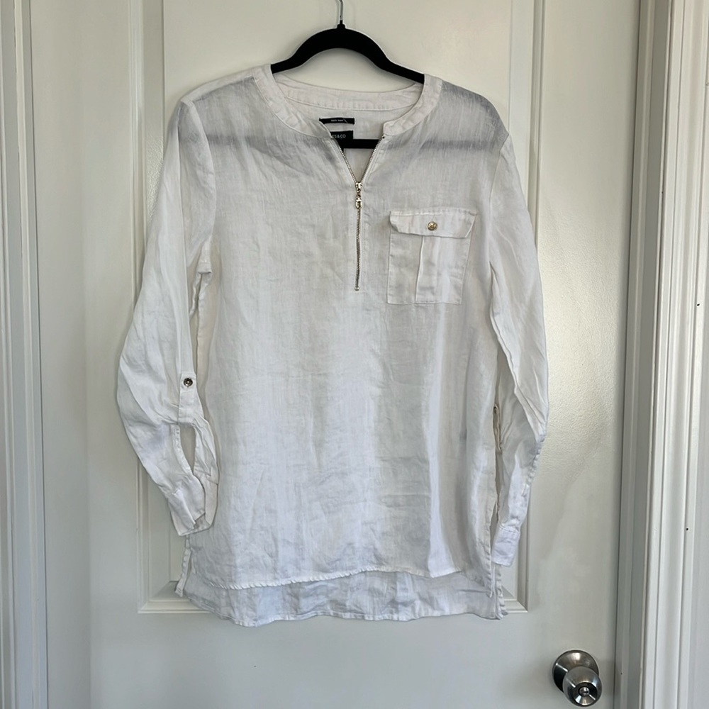 Jones & Co 100% linen white blouse size medium